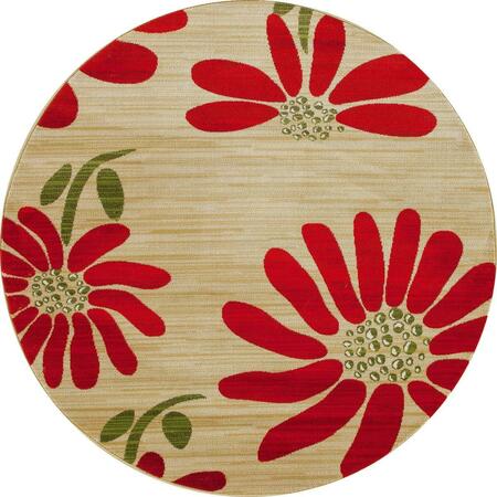 ART CARPET 5 Ft. Antigua Collection Spring Daisy Woven Round Area Rug, Beige 841864117640